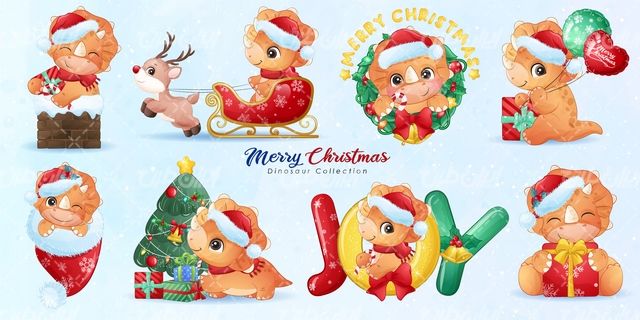 وکتور برداری دایناسور کارتونی به همراه گوزن و کالسکه