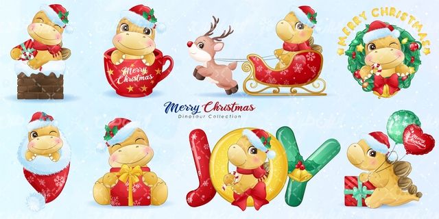 وکتور برداری دایناسور کارتونی به همراه کالسکه و گوزن