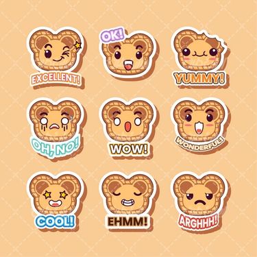 وکتور برداری شکلک به همراه با استیکر و حالت های مختلف چهره