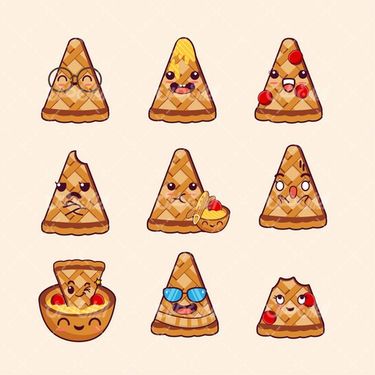 وکتور برداری شکلک به همراه با استیکر و تکه های پیتزا