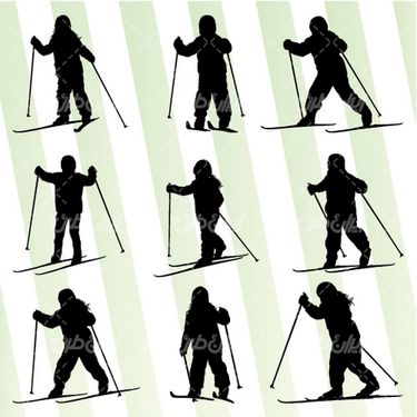 وکتور برداری ورزش اسکی همراه با تجهیزات اسکی و چوب اسکی
