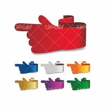 وکتور برداری علامت دست همراه با برچسب رنگی و لیبل گرافیکی