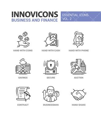 وکتور برداری آیکن سیاه قلم همراه با آیکن و آیکن خطی