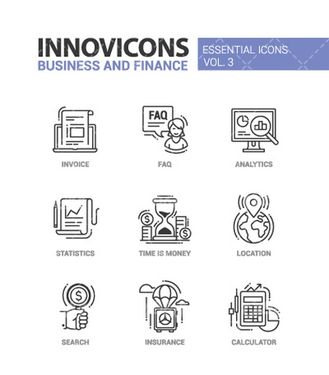 وکتور برداری آیکن سیاه قلم همراه با آیکن و آیکن خطی