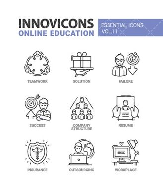 وکتور برداری آیکن سیاه قلم آموزش همراه با آیکن و آیکن خطی