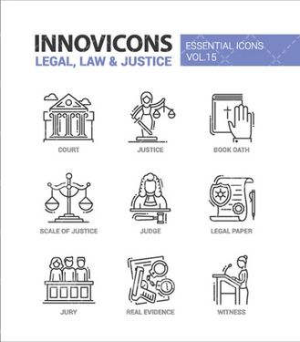وکتور برداری آیکن سیاه قلم قانون و ساز همراه با آیکن و آیکن خطی