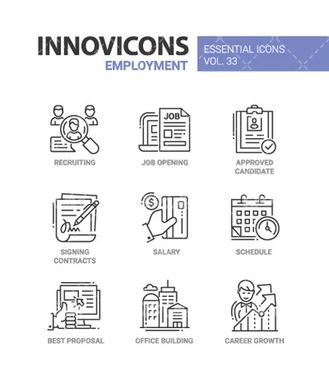 وکتور برداری آیکن سیاه قلم کارمند همراه با آیکن و آیکن خطی
