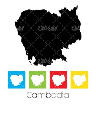وکتور برداری نقشه جغرافیای کمبوجیه همراه با نقشه کشورها و نقشه