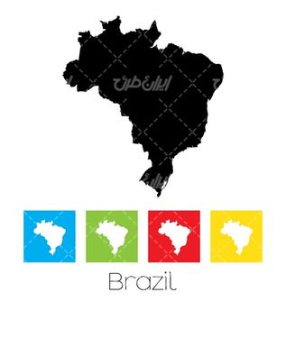 وکتور برداری نقشه برزیل همراه با نقشه کشورها و نقشه