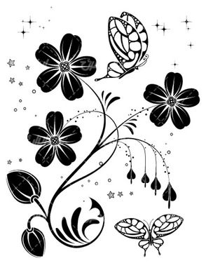 وکتور برداری گل و بوته همراه با گل سیاه قلم و گل و بوته سیاه قلم