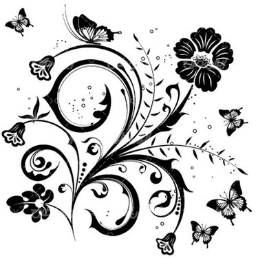 وکتور برداری طرح تتو همراه با گل سیاه قلم و گل و بوته سیاه قلم