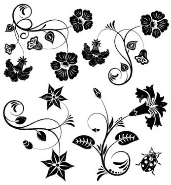 وکتور برداری گل و بوته همراه با گل سیاه قلم و گل و بوته سیاه قلم