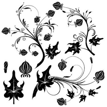 وکتور برداری گل و بوته همراه با گل سیاه قلم و گل و بوته سیاه قلم