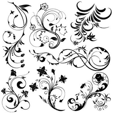 وکتور برداری طرح خالکوبی همراه با گل سیاه قلم و گل و بوته سیاه قلم