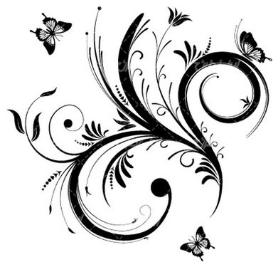 وکتور برداری طرح خالکوبی همراه با گل سیاه قلم و گل و بوته سیاه قلم