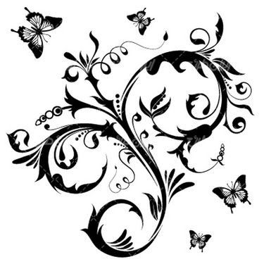 وکتور برداری طرح خالکوبی همراه با گل سیاه قلم و گل و بوته سیاه قلم