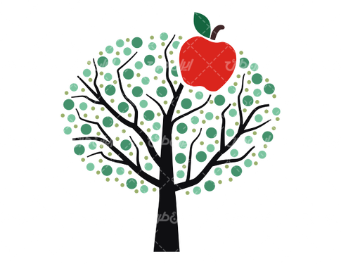 وکتور برداری درخت سیب همراه با سیب قرمز و درخت