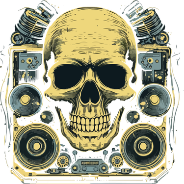 وکتور برداری لوگوی جمجمه همراه با هدفون و شخصیت گیم